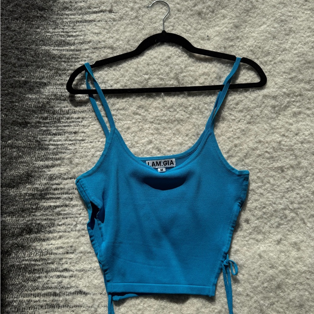 I.AM.GIA Blue Tie Front Crop Camisole